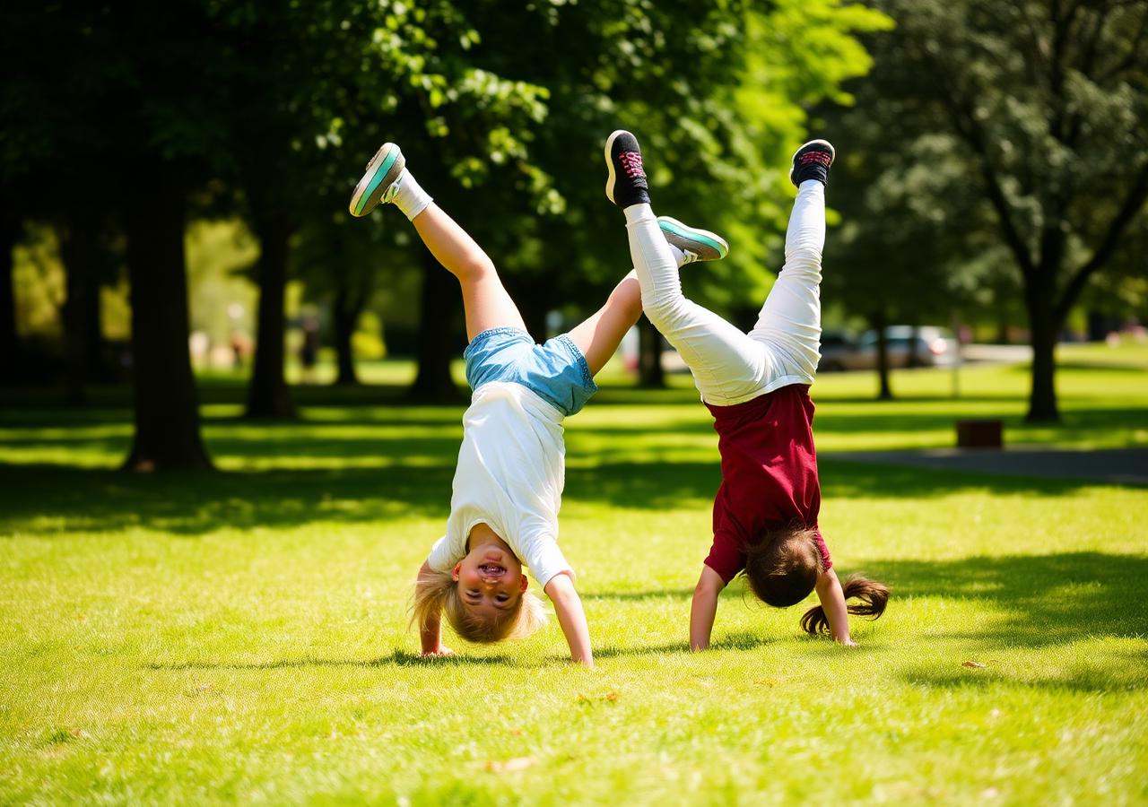 Children doing cartwheels
