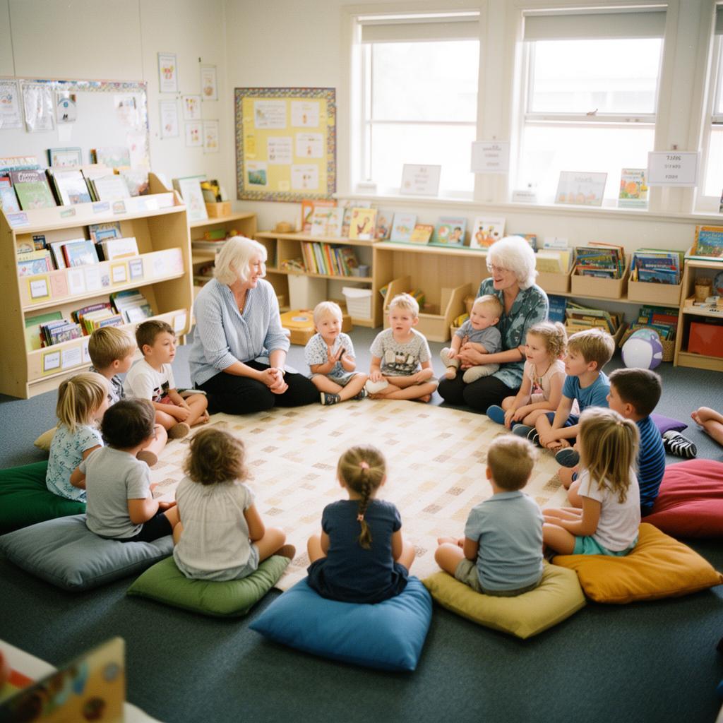 Children and Grand Friends in a circle activity