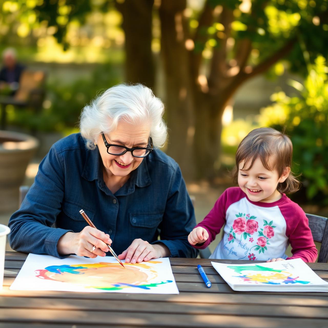 Grand Friend painting with a child outdoors